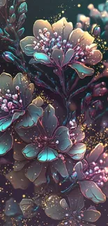 Artistic abstract floral wallpaper with vibrant colors.