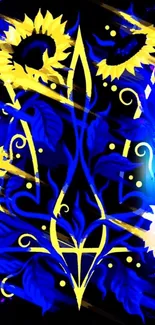 Vibrant blue and yellow floral abstract art mobile wallpaper.