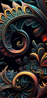 Intricate floral abstract wallpaper with vibrant colors.