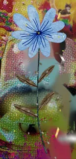 Blue flower on vibrantly abstract background.