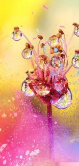 Vibrant abstract floral art with water droplets.