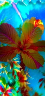 A vibrant abstract floral art with colorful tropical blooms.