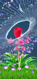 Vibrant floral abstract art with petals.