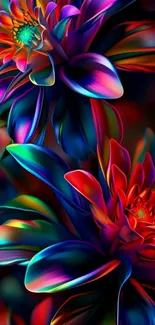 Vibrant abstract floral wallpaper in radiant colors.