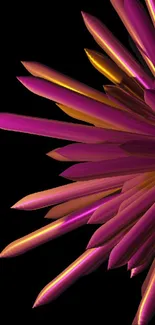 Vibrant pink and gold abstract flower design on black background.