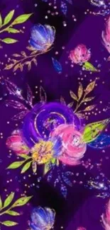 Purple floral abstract wallpaper with vibrant colors and details.