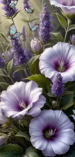 Lavender flowers and butterflies creating a serene scene.