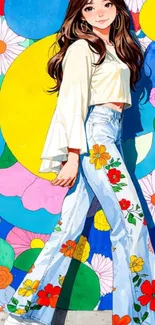Colorful anime art with floral designs.