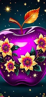 Vibrant purple apple with floral design art