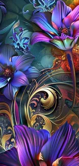 Vibrant floral art design with colorful blossoms.