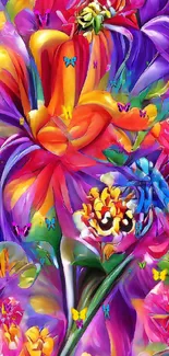 Colorful abstract floral art mobile wallpaper with vibrant purple themes.