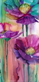 Vibrant floral abstract art with colorful flowers.