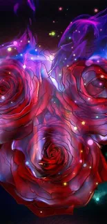 Vibrant abstract roses with colorful art design.