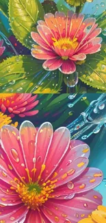 Vibrant floral design with colorful flowers for mobile wallpaper.