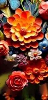 Vibrant floral art wallpaper with colorful flowers.