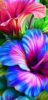 Colorful hibiscus flower wallpaper design.