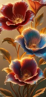 Vibrant artistic flowers with glowing details.