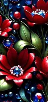 Vibrant red flowers with dark background
