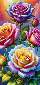 Colorful artistic roses mobile wallpaper with vibrant hues.