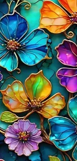 Vibrant floral wallpaper with colorful intricate designs.