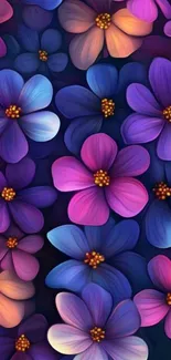 Vibrant floral digital wallpaper with colorful flowers.