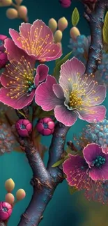 Vibrant floral art wallpaper with colorful flowers and intricate design.