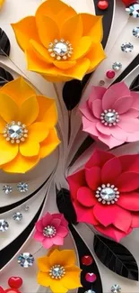 Vibrant floral wallpaper with colorful flowers and artistic design.