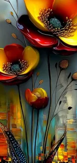 Vibrant abstract floral art wallpaper.