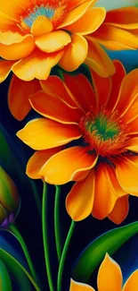 A vibrant floral wallpaper with orange and yellow flowers.