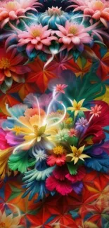 Vibrant floral wallpaper with colorful abstract flowers.