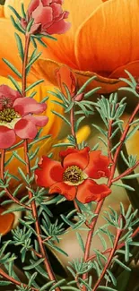 Beautiful floral wallpaper with orange and pink flowers, showcasing vibrant artistic design.