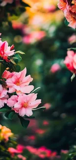 Mobile wallpaper showcasing vibrant pink blossoms in a lush garden setting.