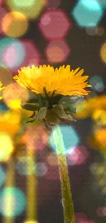 Yellow flowers with colorful bokeh background.