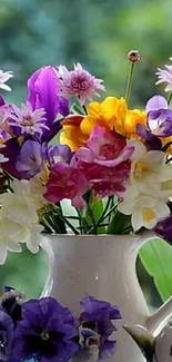 Vibrant floral bouquet in vases with colorful, fresh flowers on display.