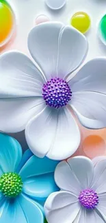 Vibrant floral and bubble mobile wallpaper.