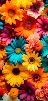 Vibrant floral mobile wallpaper with colorful flowers.