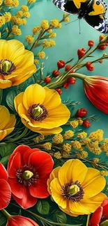 Colorful floral design with butterfly