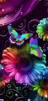 Vibrant flowers and butterflies mobile wallpaper.