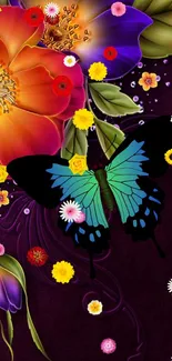 Vibrant butterfly and floral mobile wallpaper.