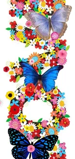 Colorful butterflies with floral design on a white background.