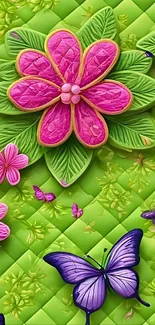 Colorful floral wallpaper with butterflies