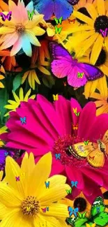 Colorful flowers and butterflies wallpaper for phones.