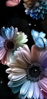 Colorful flowers with butterflies wallpaper.