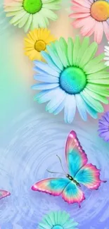 Colorful flowers and butterflies wallpaper.