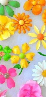 Vibrant floral mobile wallpaper with colorful flowers on a light background.