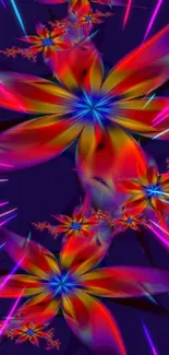 Vibrant cosmic flowers wallpaper with colorful abstract design.