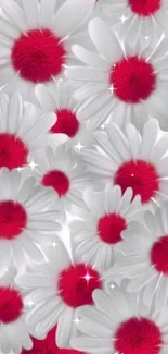 Floral phone wallpaper with white daisies and vibrant red centers.