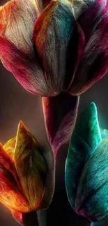 Vibrant, colorful floral digital art with textured petals and dynamic hues.