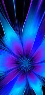 Vibrant blue and purple abstract floral phone wallpaper.