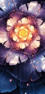 Symmetrical colorful floral digital art wallpaper with purple hues.